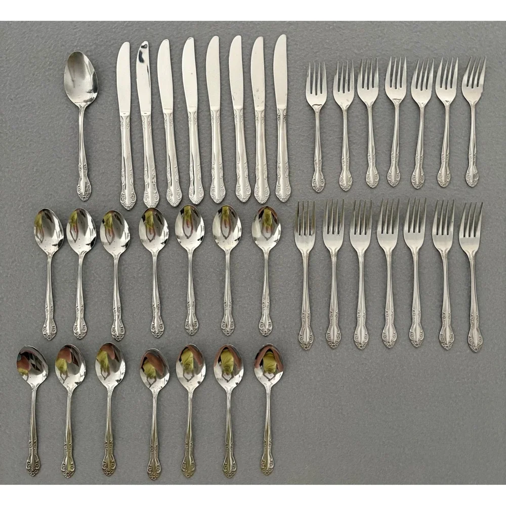 Utica Stainless Steel Flatware Set 37pc Floral Pattern Silverware Korea Vintage
